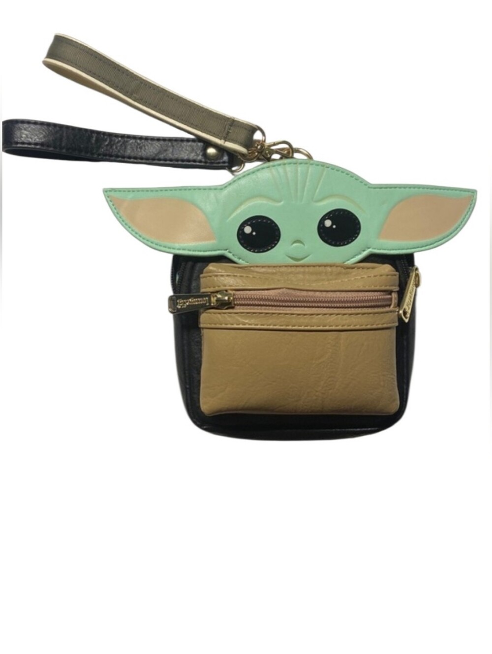 Loungefly Mint Green Baby Yoda Wristlet with Tan and Black Accents